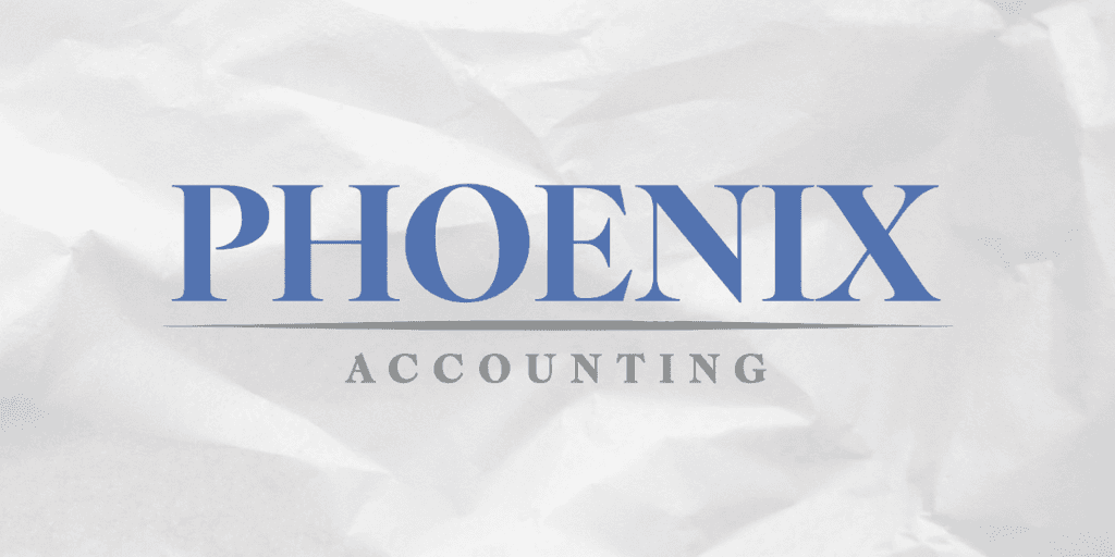 Logo for Phoenix Accounting featuring blue and gray text on a textured background
