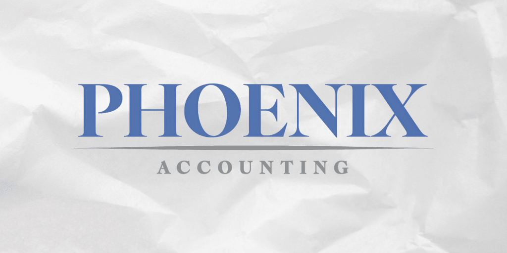 Logo for Phoenix Accounting featuring blue and gray text on a textured background