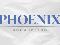 Logo for Phoenix Accounting featuring blue and gray text on a textured background