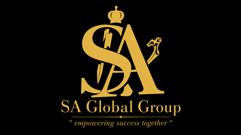Logo of SA Global Group with a crown and tools, emphasizing empowerment and collaboration