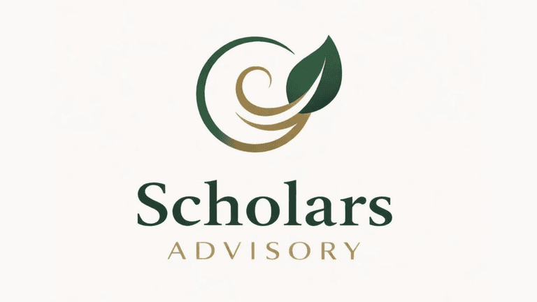Logo of Scholars Advisory featuring a leaf in a circular design with text below