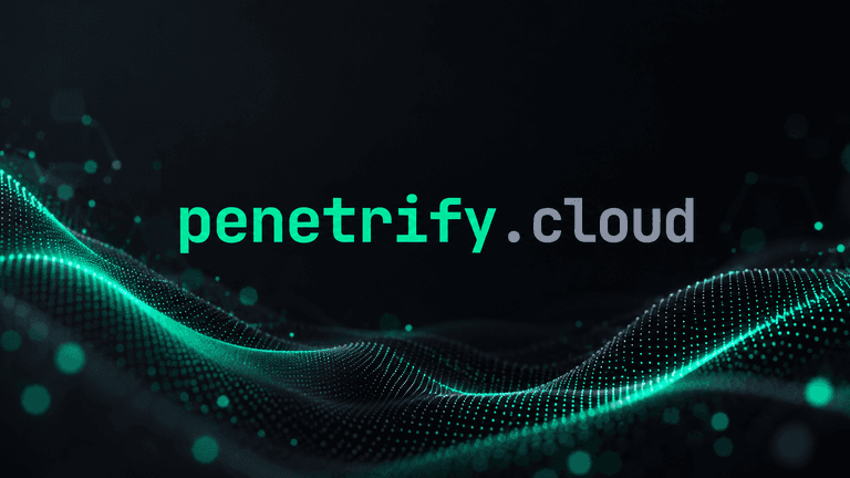 Abstract digital background with glowing green wave patterns and the text penet rif y.cloud