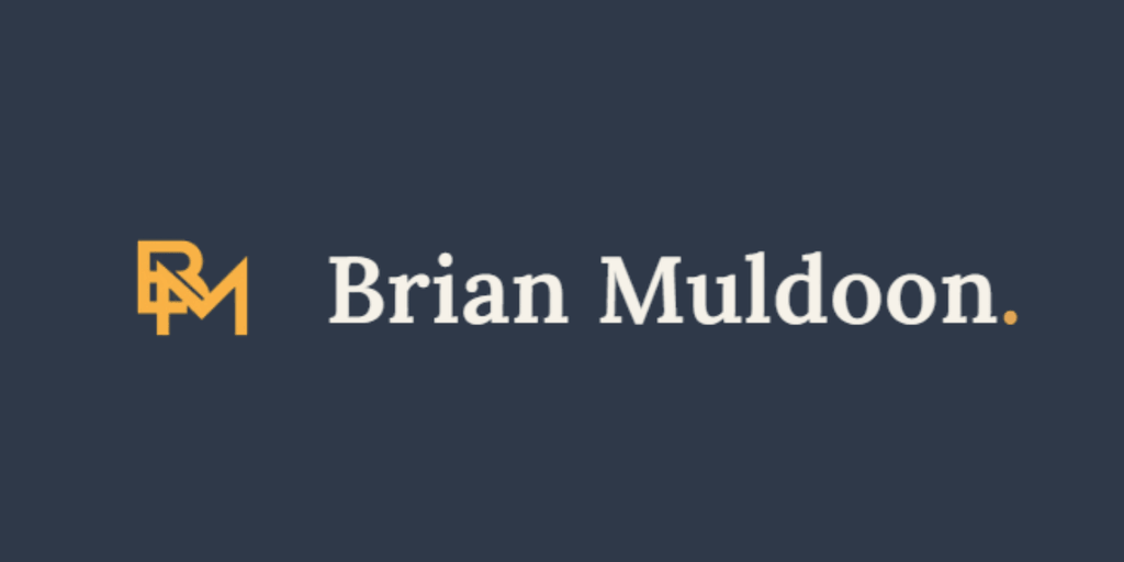 Logo featuring stylized initials RM and the name Brian Muldoon on a dark background