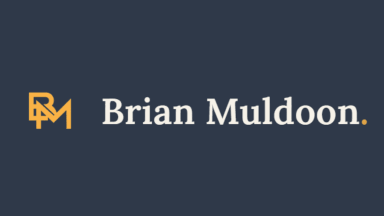 Logo featuring stylized initials RM and the name Brian Muldoon on a dark background