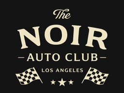 Logo of The Noir Auto Club, featuring vintage style and racing flags.