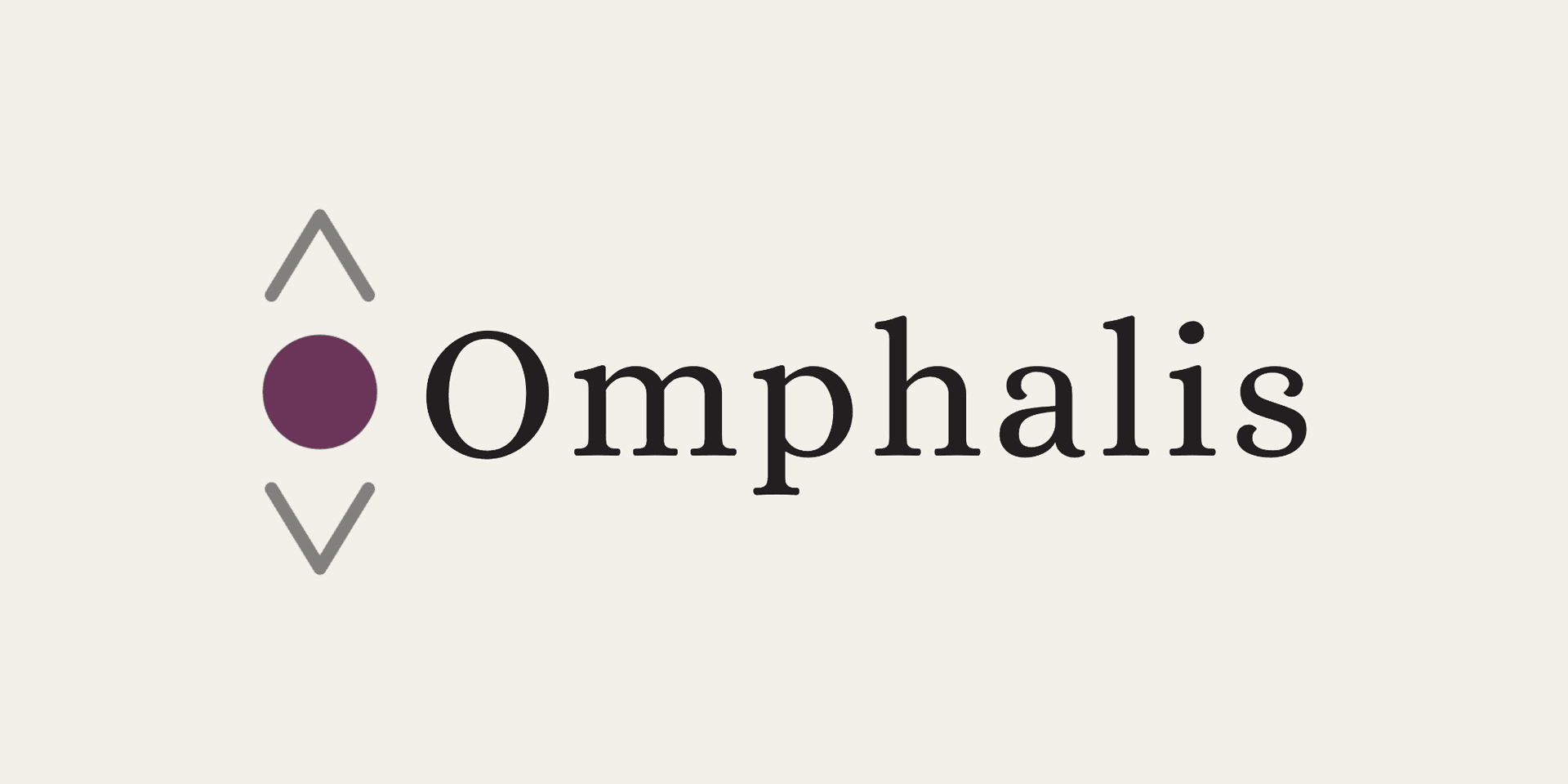 Logo for Omphalis featuring a purple dot and geometric lines in minimalist design