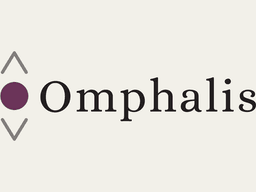 Logo for Omphalis featuring a purple dot and geometric lines in minimalist design