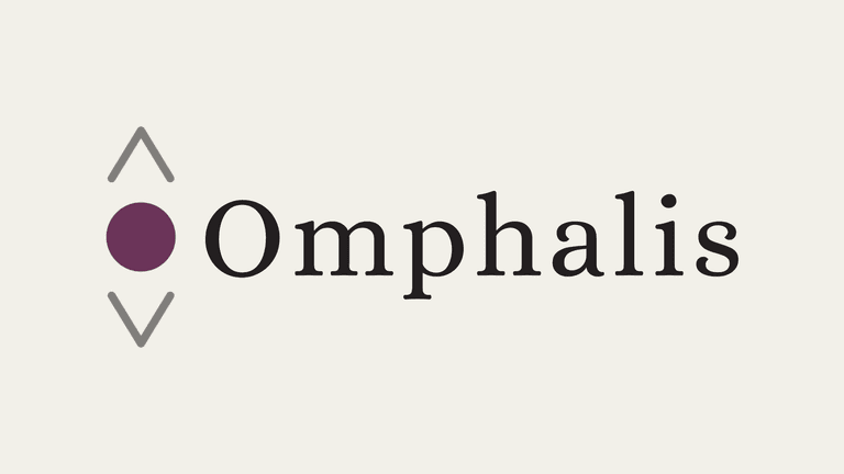 Logo for Omphalis featuring a purple dot and geometric lines in minimalist design