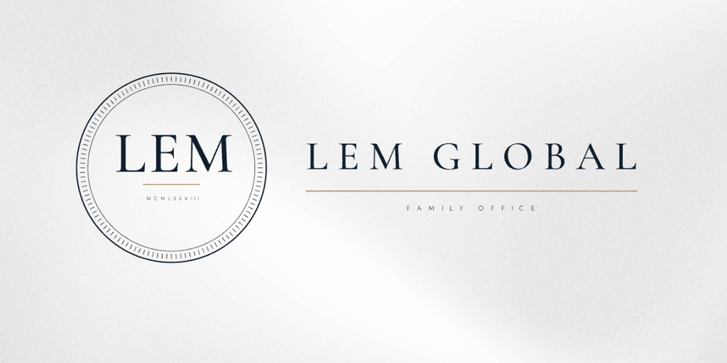 Logo for LEM Global Family Office featuring elegant typography and a circular design