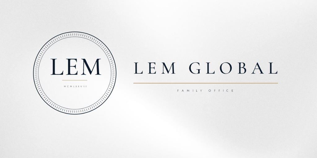 Logo for LEM Global Family Office featuring elegant typography and a circular design