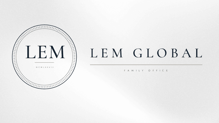 Logo for LEM Global Family Office featuring elegant typography and a circular design