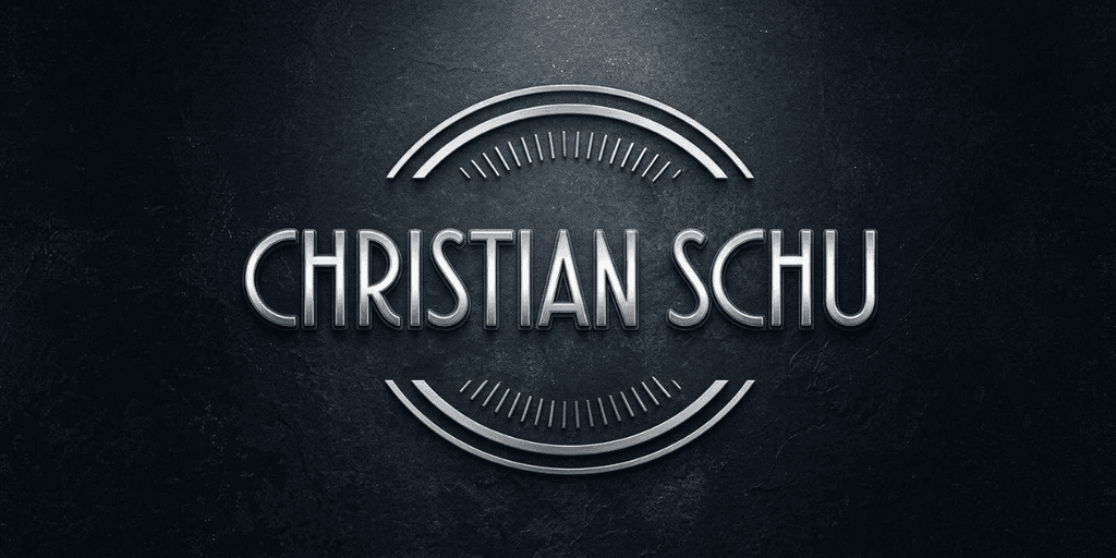 Stylized logo featuring the name "Christian Schu" on a dark textured background