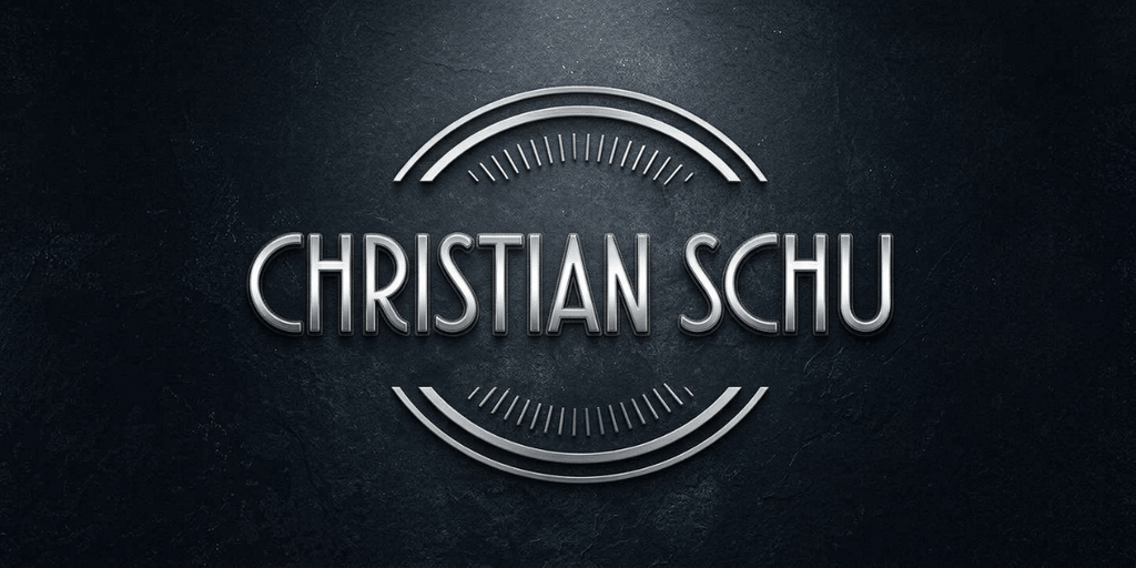 Stylized logo featuring the name "Christian Schu" on a dark textured background