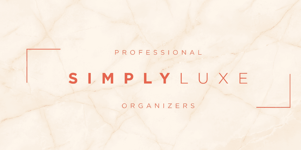 Logo for Simply Luxe Organizers on a marble background featuring elegant typography