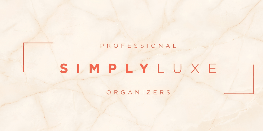 Logo for Simply Luxe Organizers on a marble background featuring elegant typography
