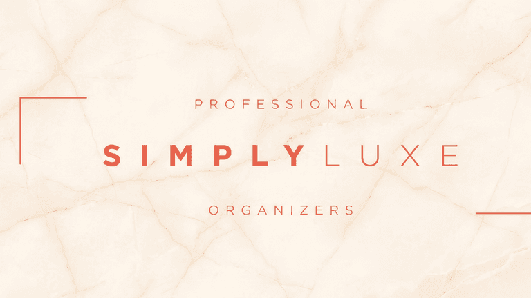 Logo for Simply Luxe Organizers on a marble background featuring elegant typography