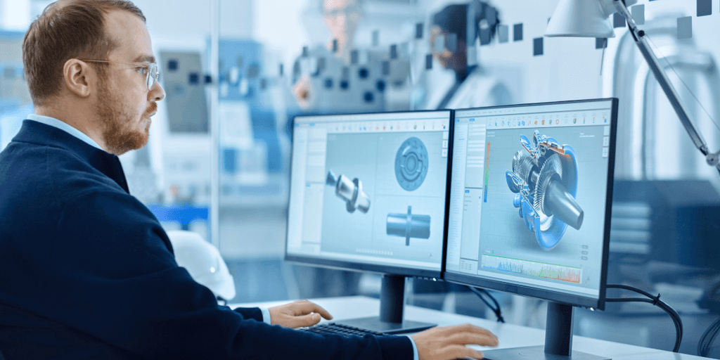 A man working on a computer with 3D models in a laboratory setting