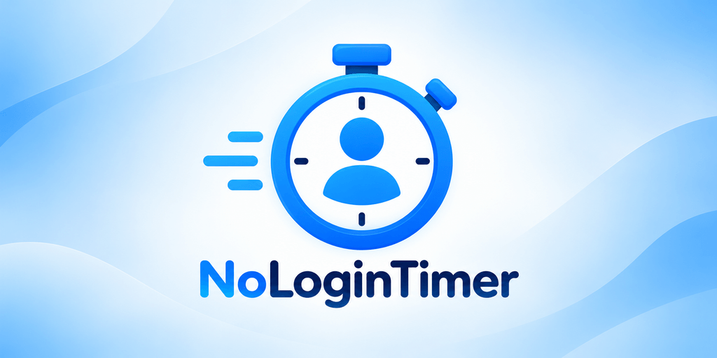 Logo for NoLoginTimer featuring a stopwatch and a user silhouette on a blue background