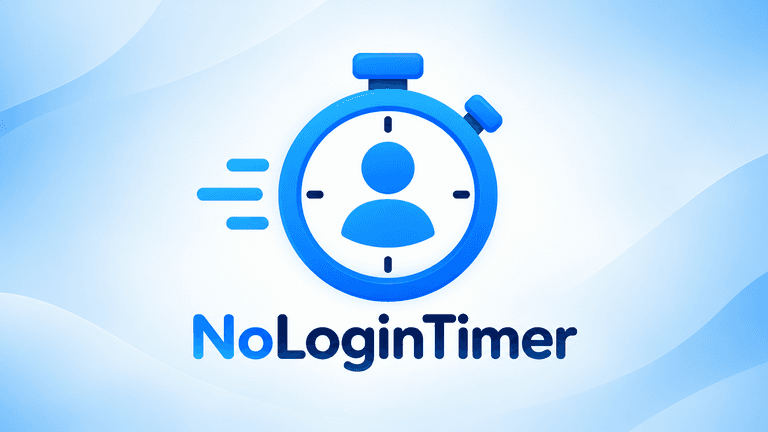 Logo for NoLoginTimer featuring a stopwatch and a user silhouette on a blue background