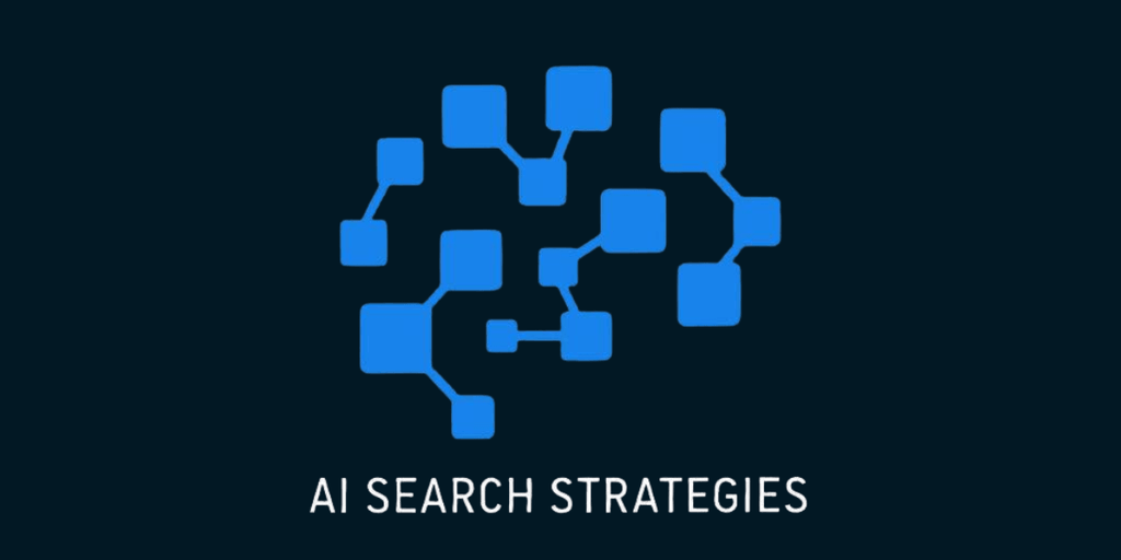 Abstract representation of connections with the text AI Search Strategies below them
