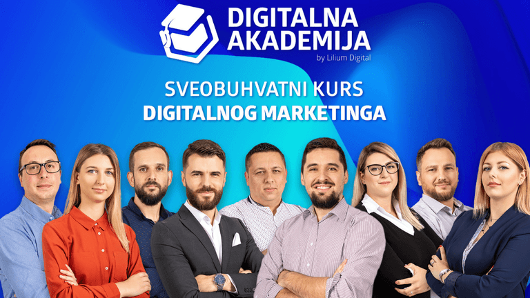 Group of professionals promoting a comprehensive digital marketing course at Digitalna Akademija