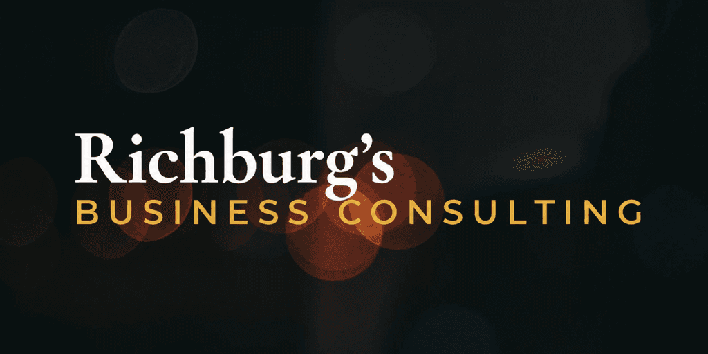 Logo for Richburg's Business Consulting on a blurred background with colorful bokeh effects