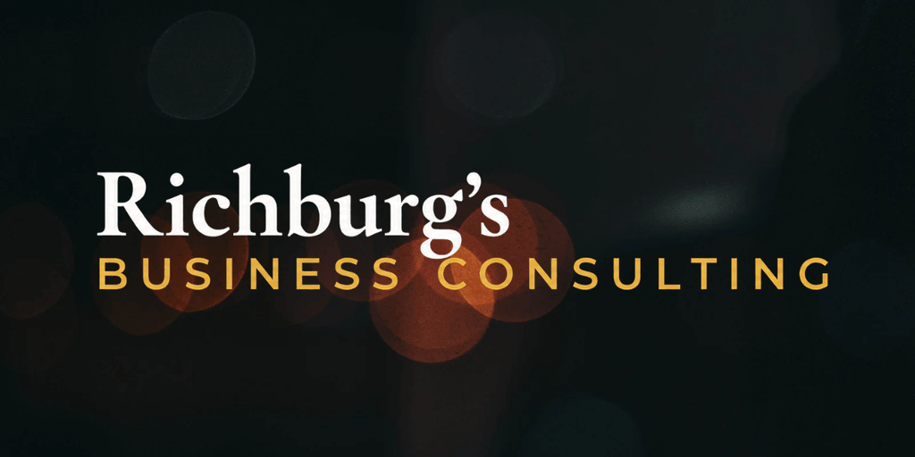 Logo for Richburg's Business Consulting on a blurred background with colorful bokeh effects