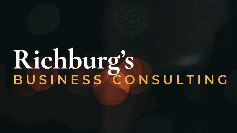 Logo for Richburg's Business Consulting on a blurred background with colorful bokeh effects