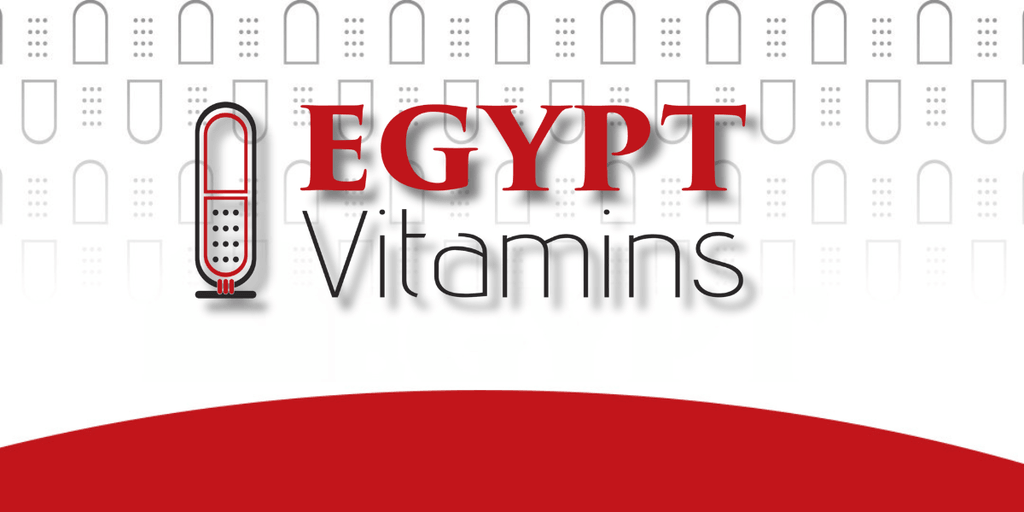 "Logo of Egypt Vitamins featuring a red capsule icon and bold typography. The design incorporates a background of subtle capsule shapes, with a modern and clean aesthetic, symbolizing health and wellness."