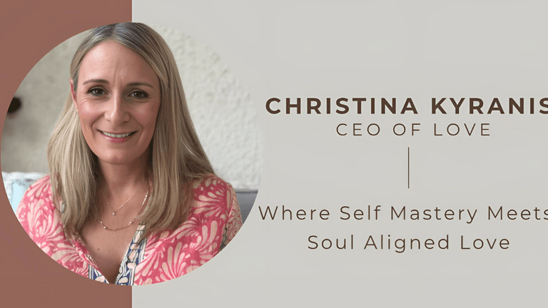 Christina Kyranis, CEO of Love, radiates warmth and confidence, offering transformational guidance for high achievers seeking aligned relationships.