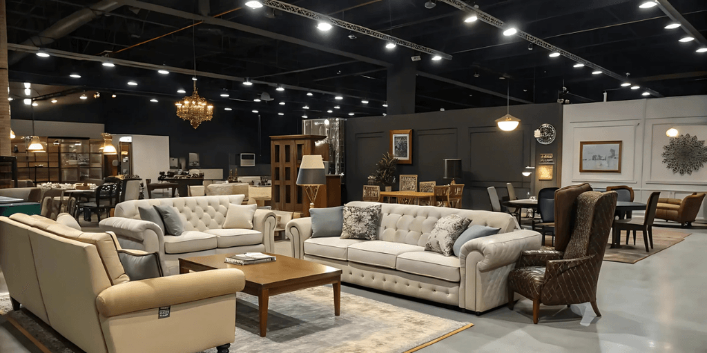 MM Luxuria’s showroom showcasing bespoke luxury furniture with elegant craftsmanship and timeless design.