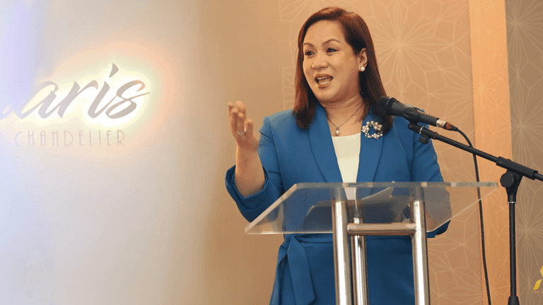 Sharon P. Fabian speaking at a Themes & Motifs wedding industry event.