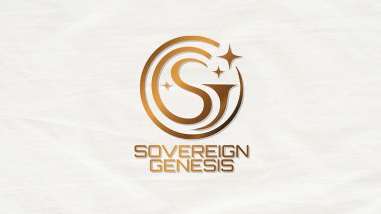 Sovereign Genesis logo with gold lettering on a light textured background.