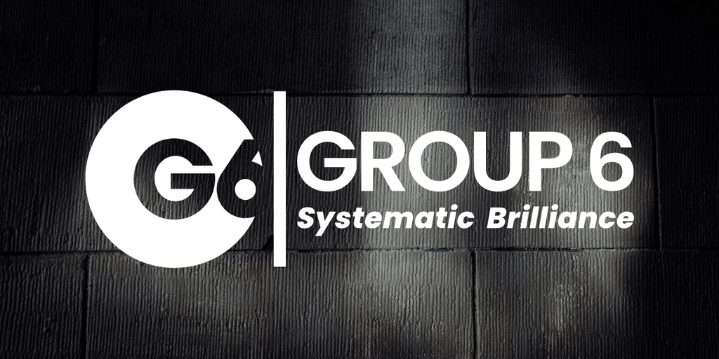 The logo of G6 International, featuring the letter "G" and the number "6," symbolizing systematic brilliance in construction.