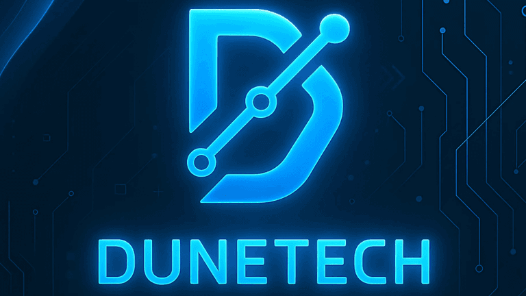 Dunetech Studios logo with a futuristic design.