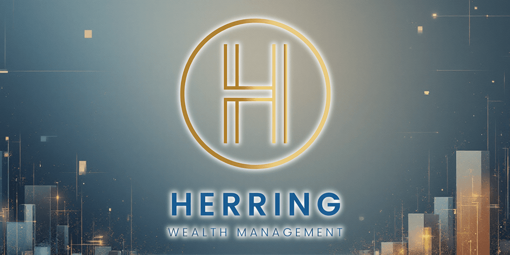 Logo of Herring Wealth Management featuring a glowing, golden 'H' in a circle, set against a modern, digital-themed background.