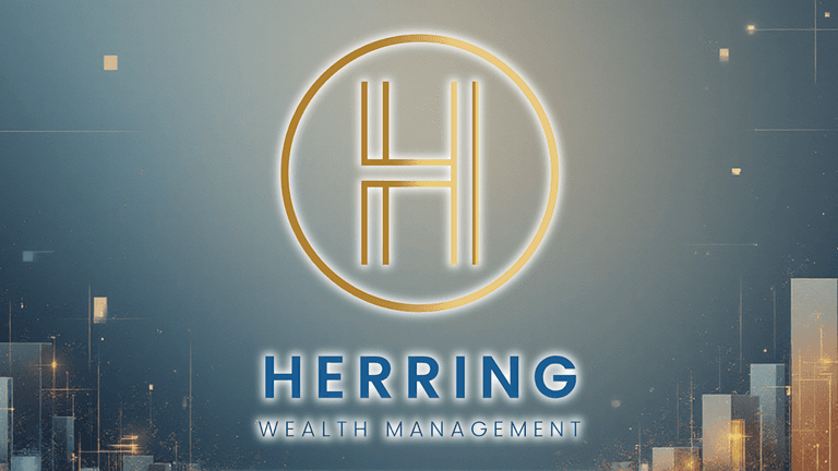 Logo of Herring Wealth Management featuring a glowing, golden 'H' in a circle, set against a modern, digital-themed background.