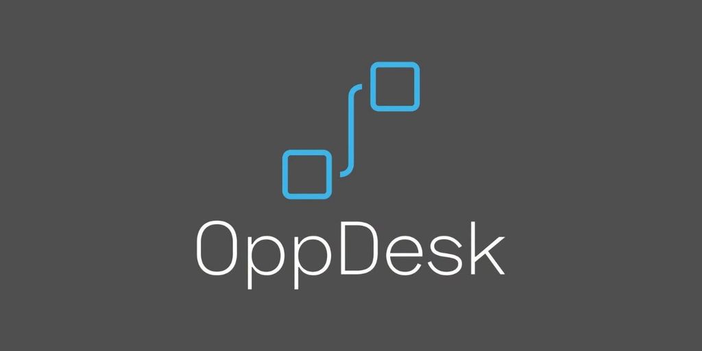 OppDesk logo featuring connected blue squares above the company name.