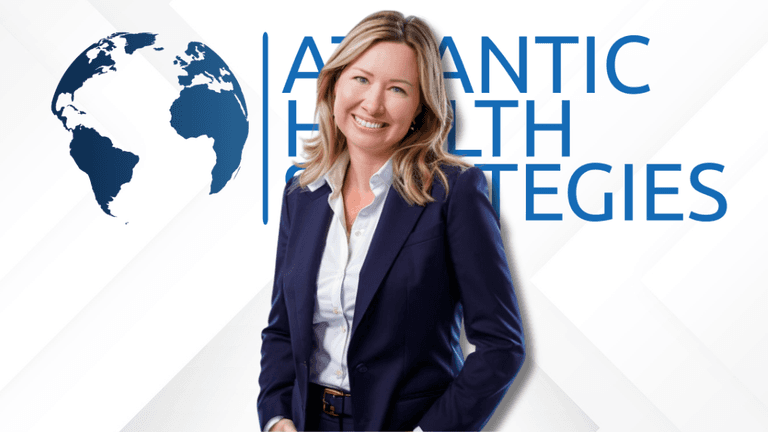 Sariah Hopkins, CEO of Atlantic Health Strategies, standing in front of the company logo, representing behavioral health expertise