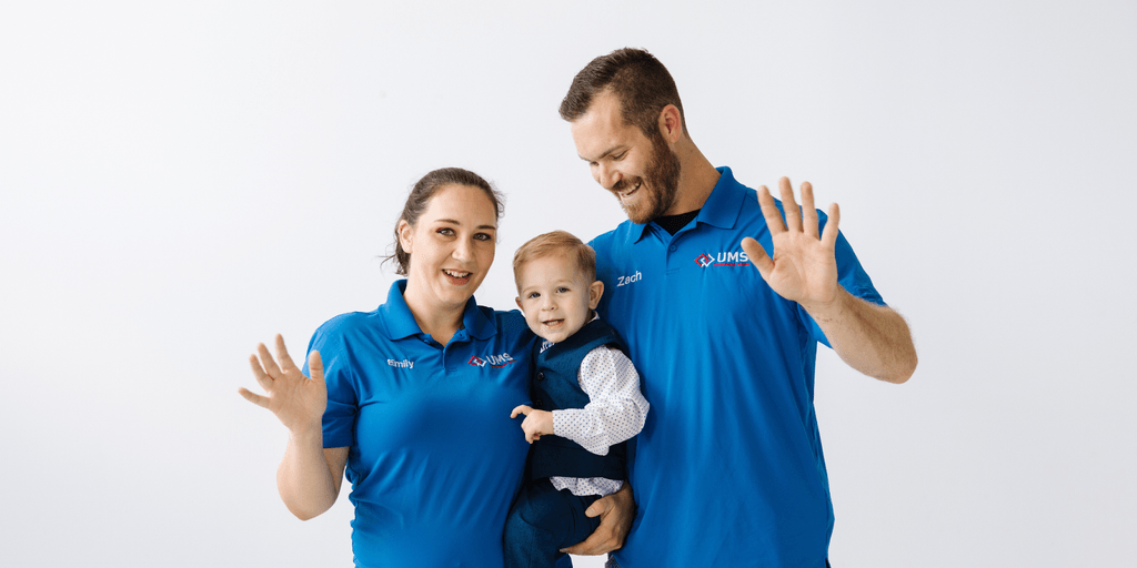 "Emily and Zach Shetterly with their child, founders of Utah Mechanical Heating and Air Conditioning, offering innovative HVAC solutions."