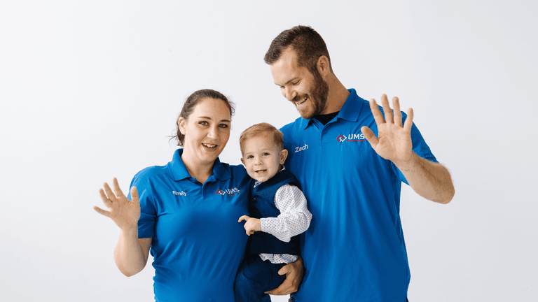"Emily and Zach Shetterly with their child, founders of Utah Mechanical Heating and Air Conditioning, offering innovative HVAC solutions."