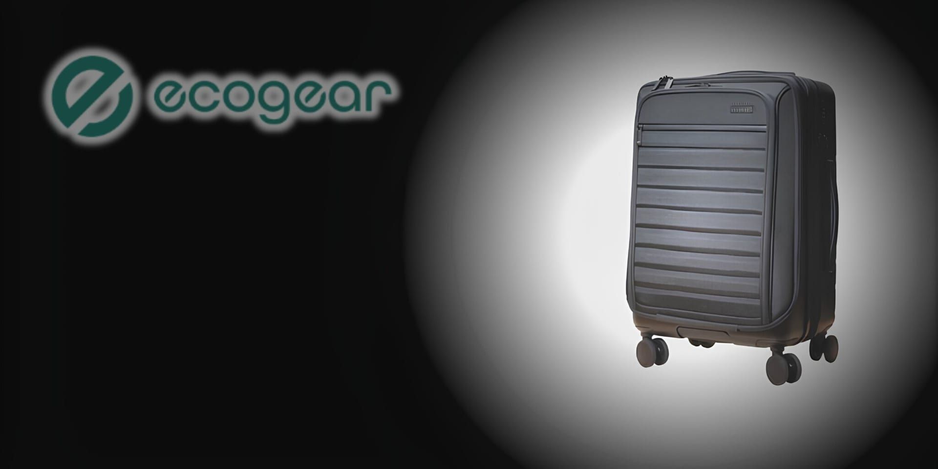 Ecogear logo beside the Hybrid Carry-On against a dark gradient promotional background.