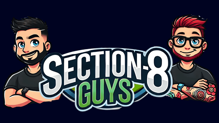 Cartoon-style logo of Section 8 Guys with two illustrated men representing real estate mentors.