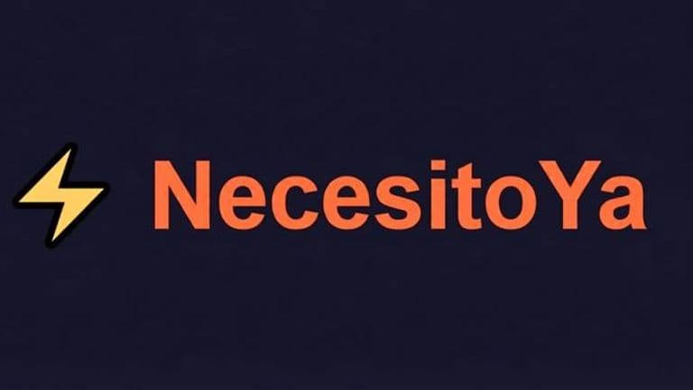 Yellow lightning bolt icon followed by "NecesitoYa" in bold orange text on a dark blue background, conveying urgency and energy.