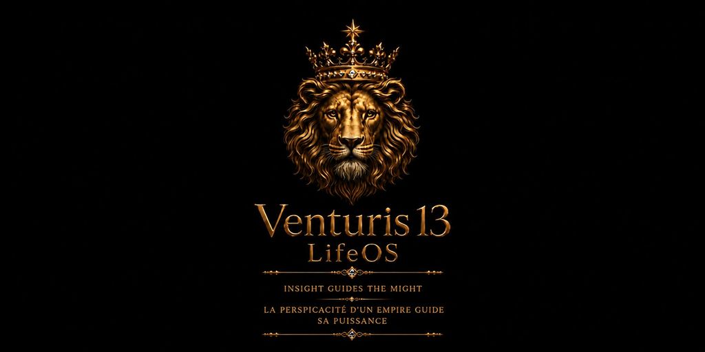 Venturis13 LifeOS logo with crowned lion emblem and the tagline "Insight Guides the Might."