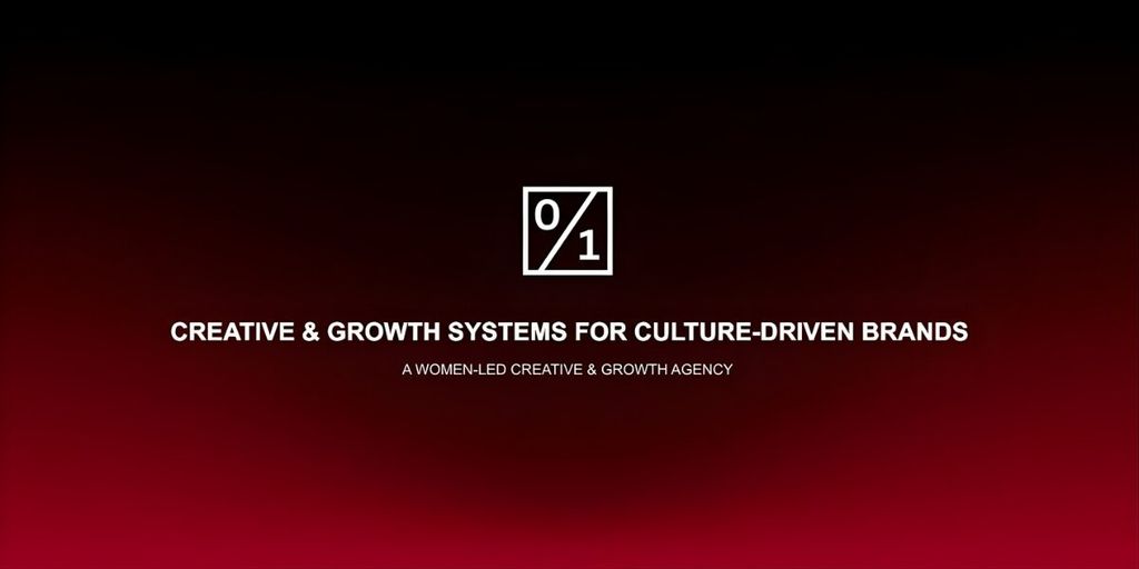 0.1% Agency logo with the tagline 'Creative & Growth Systems for Culture-Driven Brands' on a dark gradient background.