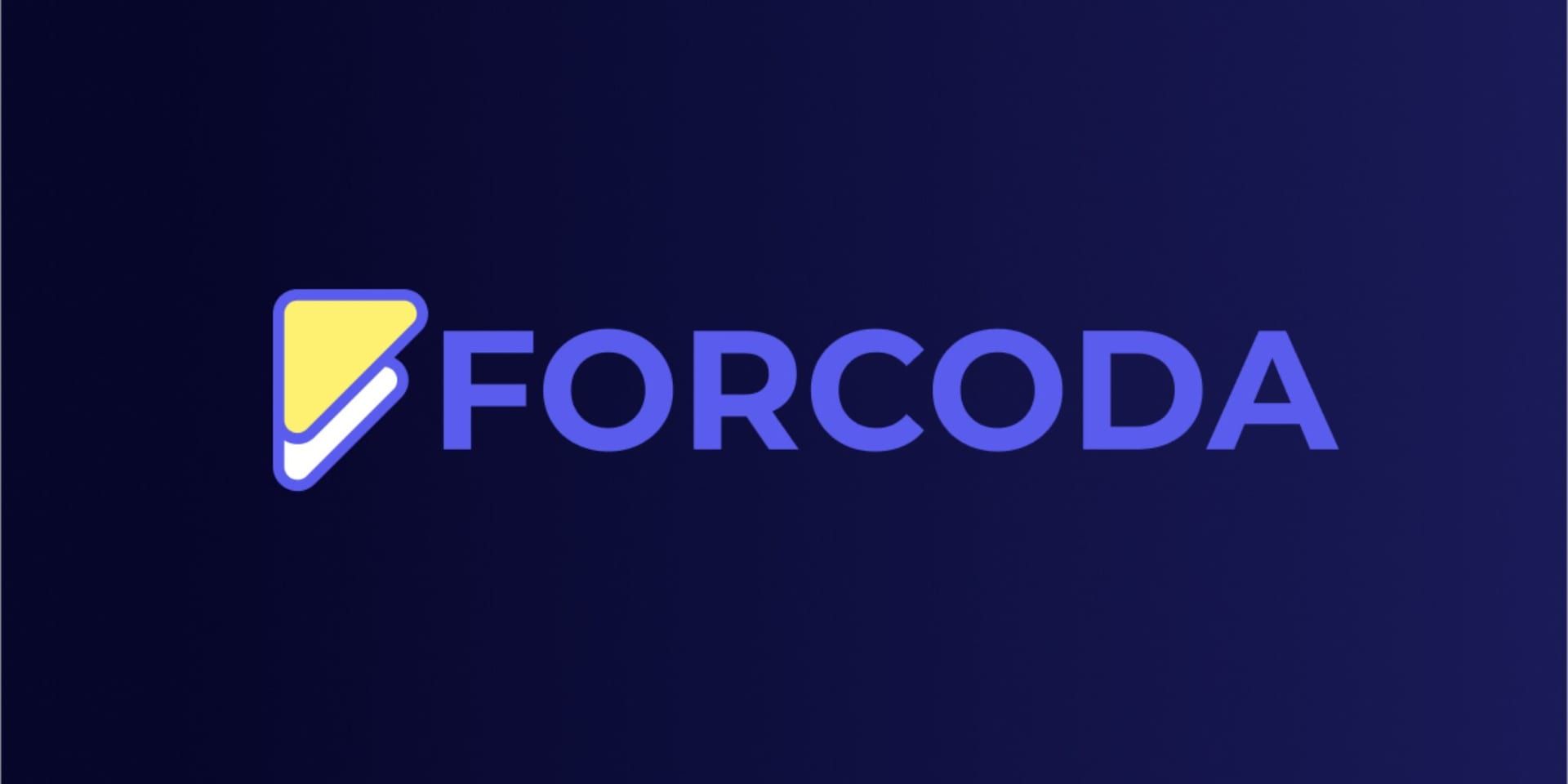 Forcoda logo displayed on a blue background, representing their approach to AI product development.