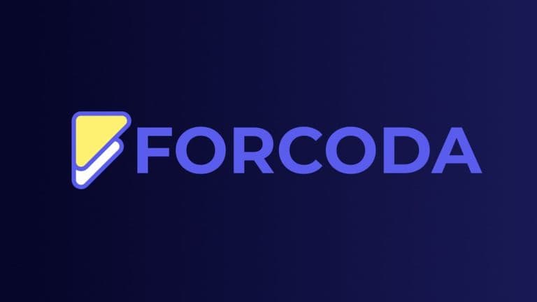 Forcoda logo displayed on a blue background, representing their approach to AI product development.