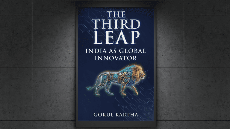 Book cover of "The Third Leap" by Gokul Kartha, showcasing India’s deep-tech transformation.