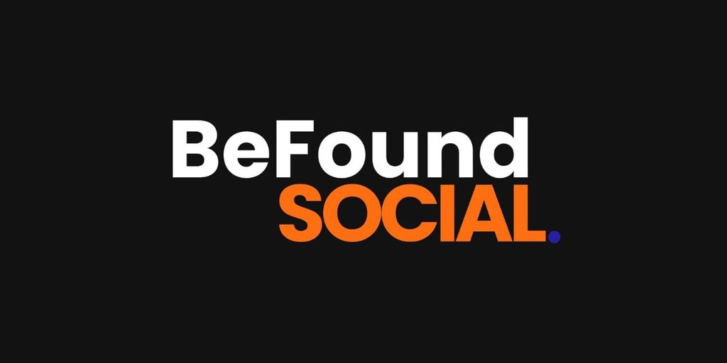 BeFound Social logo with white 'BeFound' and orange 'SOCIAL' text, set against a black background with purple dot.